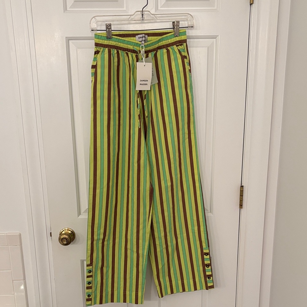 Striped Wide Leg Pants - Green and Brown
